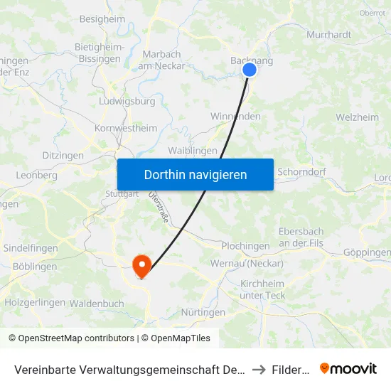 Vereinbarte Verwaltungsgemeinschaft Der Stadt Backnang to Filderstadt map