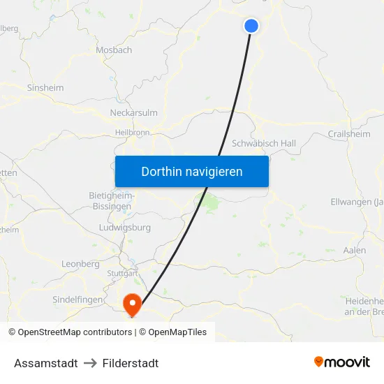 Assamstadt to Filderstadt map