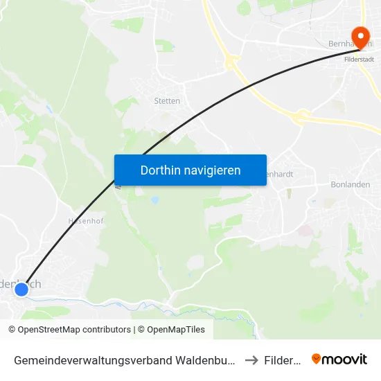 Gemeindeverwaltungsverband Waldenbuch/Steinenbronn to Filderstadt map