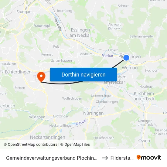 Gemeindeverwaltungsverband Plochingen to Filderstadt map