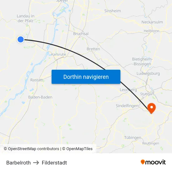 Barbelroth to Filderstadt map