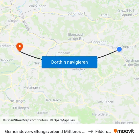 Gemeindeverwaltungsverband Mittleres Fils-Lautertal to Filderstadt map