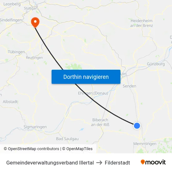Gemeindeverwaltungsverband Illertal to Filderstadt map