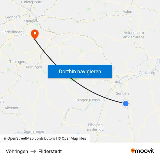 Vöhringen to Filderstadt map