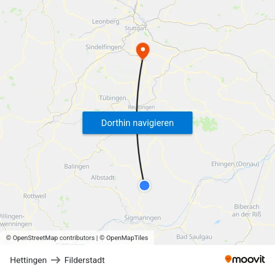 Hettingen to Filderstadt map