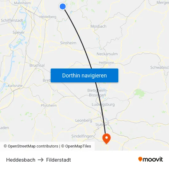 Heddesbach to Filderstadt map