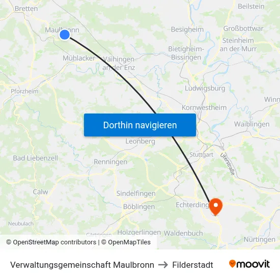 Verwaltungsgemeinschaft Maulbronn to Filderstadt map