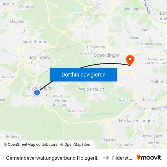 Gemeindeverwaltungsverband Holzgerlingen to Filderstadt map