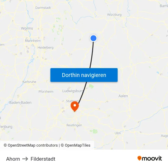 Ahorn to Filderstadt map