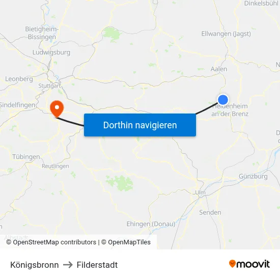 Königsbronn to Filderstadt map
