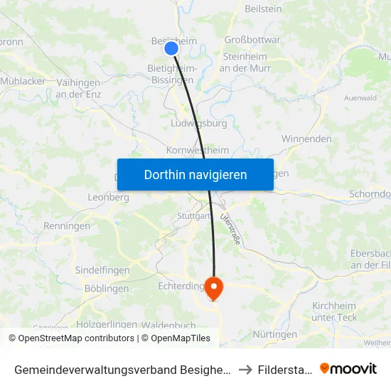 Gemeindeverwaltungsverband Besigheim to Filderstadt map