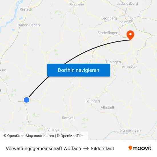 Verwaltungsgemeinschaft Wolfach to Filderstadt map