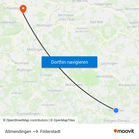 Allmendingen to Filderstadt map