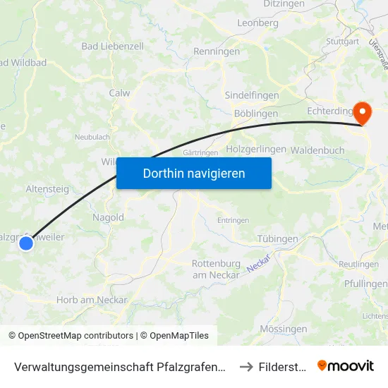 Verwaltungsgemeinschaft Pfalzgrafenweiler to Filderstadt map