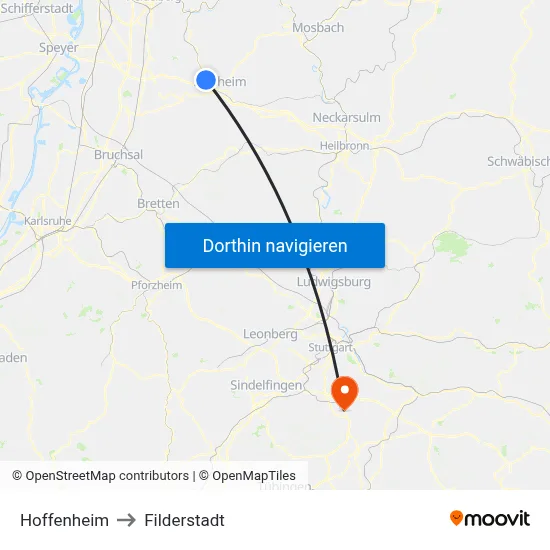 Hoffenheim to Filderstadt map