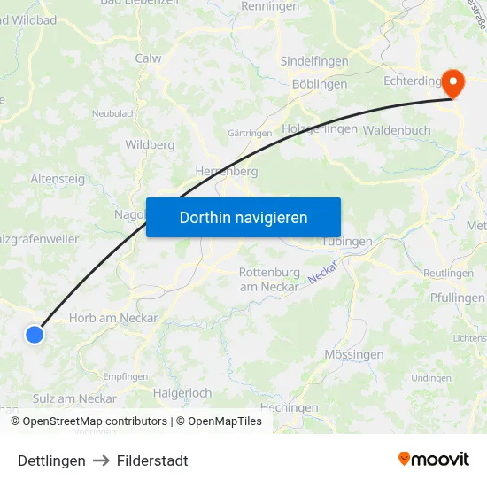 Dettlingen to Filderstadt map