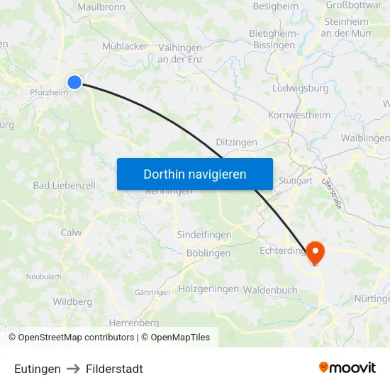 Eutingen to Filderstadt map