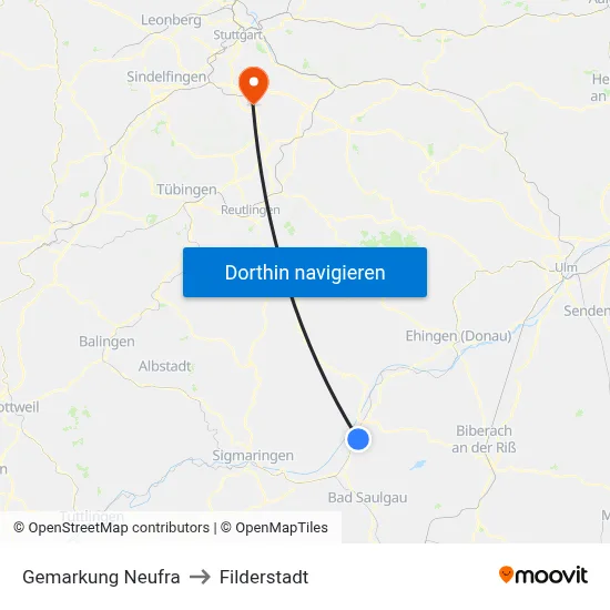 Gemarkung Neufra to Filderstadt map