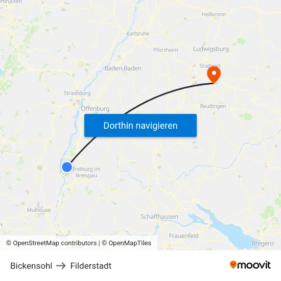 Bickensohl to Filderstadt map