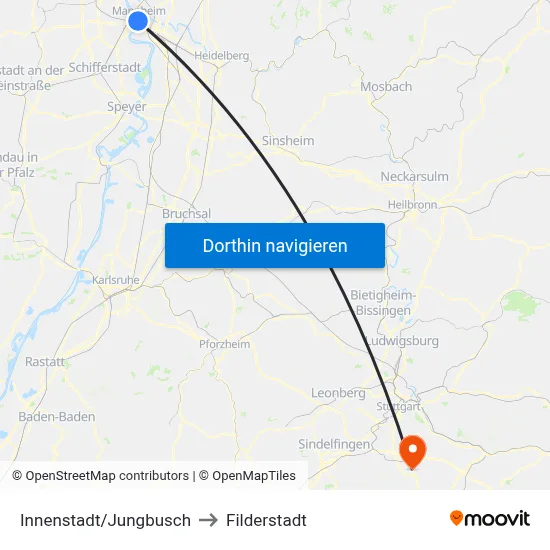Innenstadt/Jungbusch to Filderstadt map