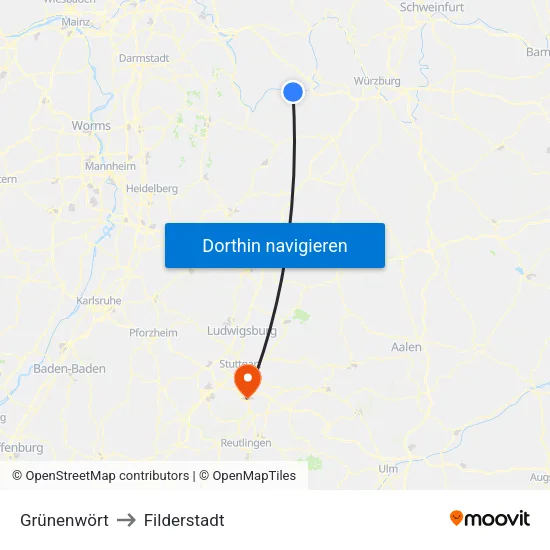 Grünenwört to Filderstadt map