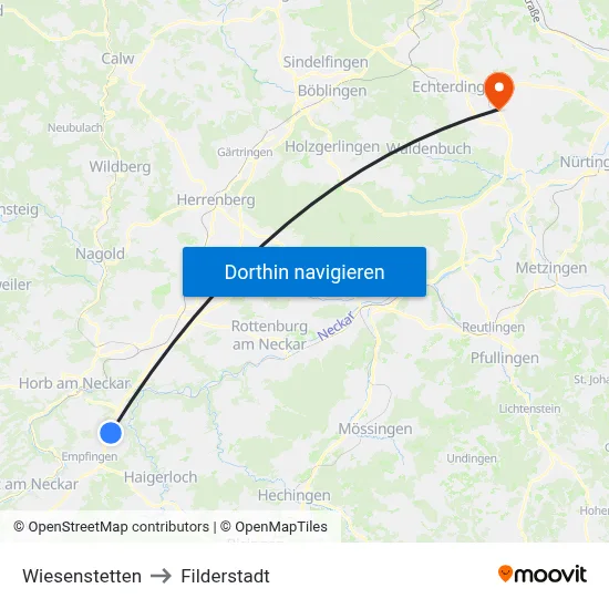 Wiesenstetten to Filderstadt map