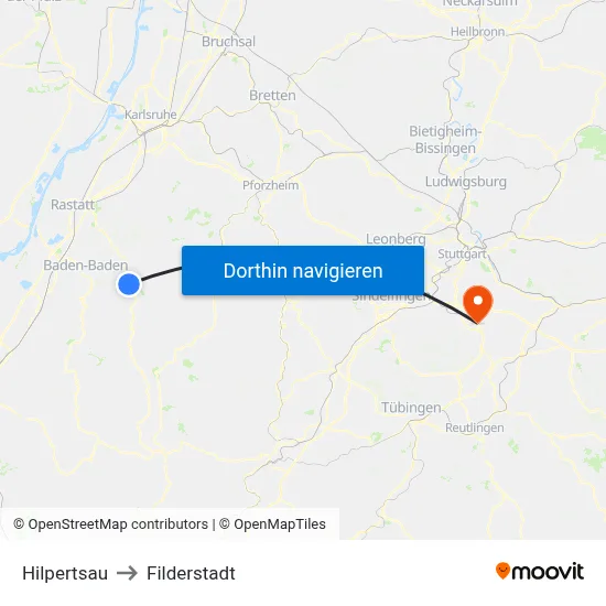 Hilpertsau to Filderstadt map