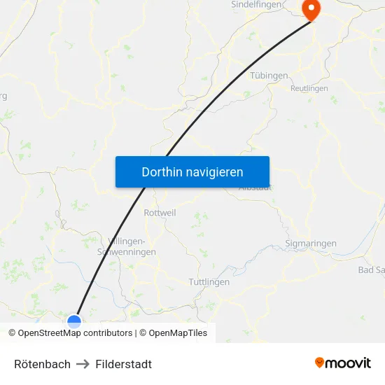 Rötenbach to Filderstadt map