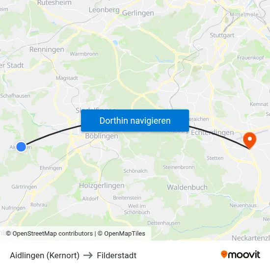 Aidlingen (Kernort) to Filderstadt map