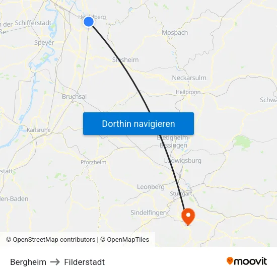 Bergheim to Filderstadt map