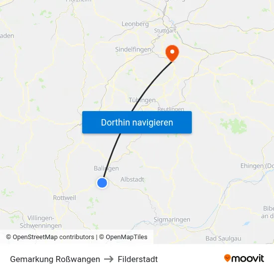Gemarkung Roßwangen to Filderstadt map