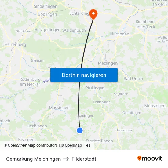Gemarkung Melchingen to Filderstadt map