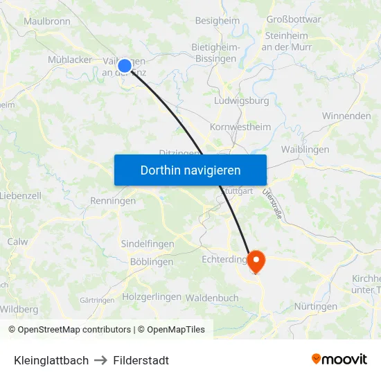 Kleinglattbach to Filderstadt map