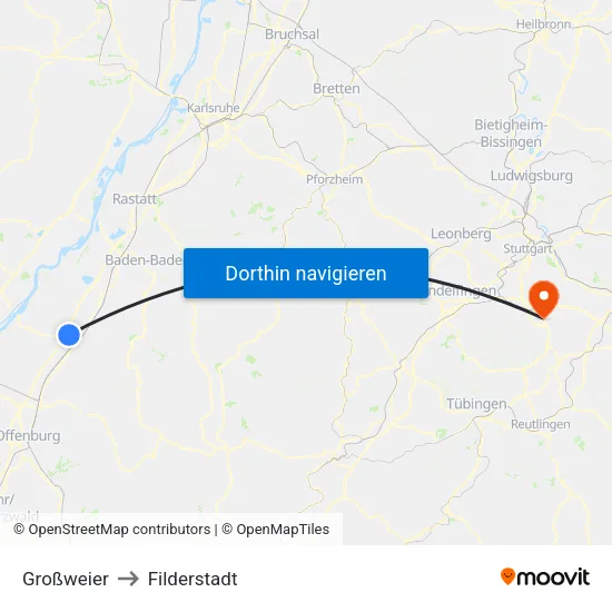 Großweier to Filderstadt map