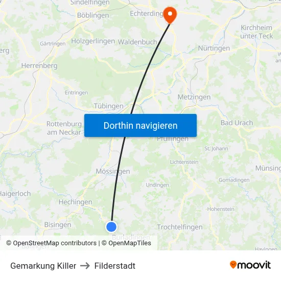 Gemarkung Killer to Filderstadt map