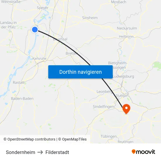 Sondernheim to Filderstadt map