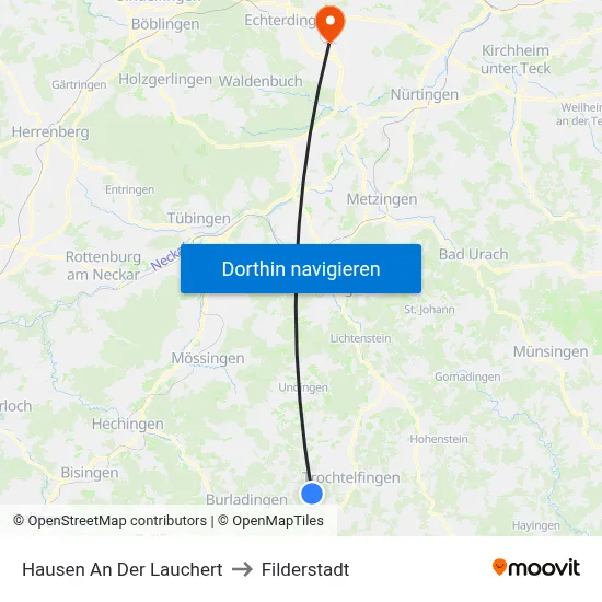 Hausen An Der Lauchert to Filderstadt map