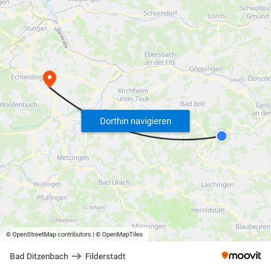Bad Ditzenbach to Filderstadt map