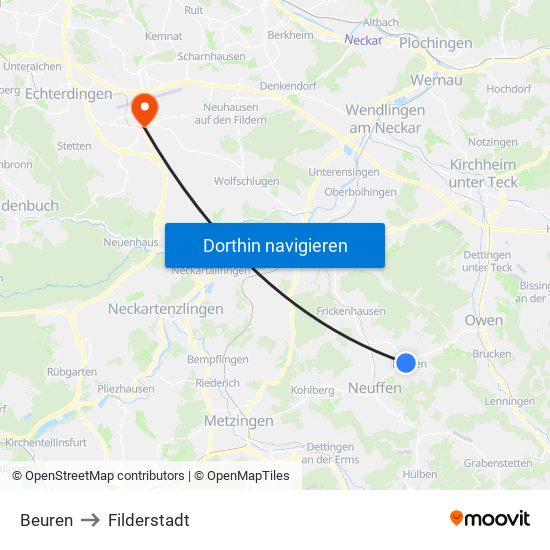 Beuren to Filderstadt map
