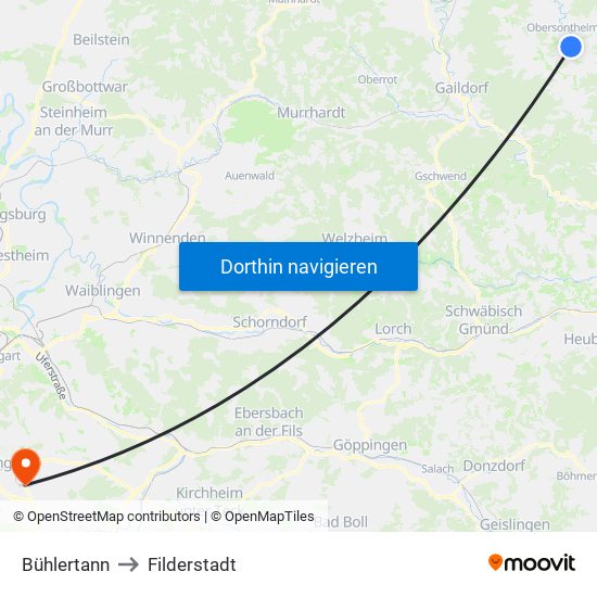 Bühlertann to Filderstadt map
