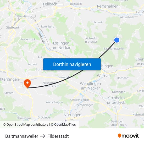 Baltmannsweiler to Filderstadt map