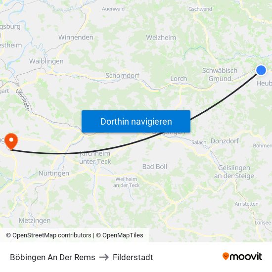Böbingen An Der Rems to Filderstadt map