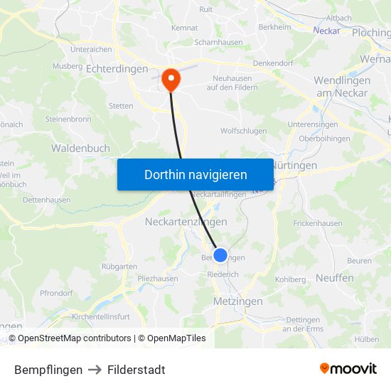 Bempflingen to Filderstadt map