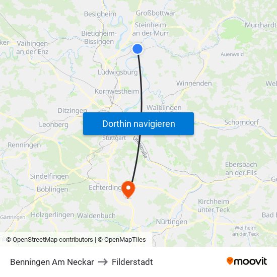 Benningen Am Neckar to Filderstadt map
