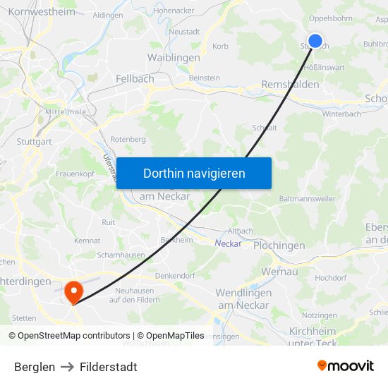 Berglen to Filderstadt map