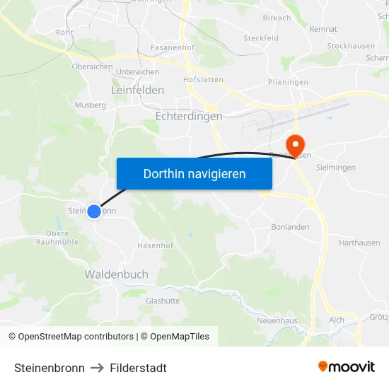 Steinenbronn to Filderstadt map