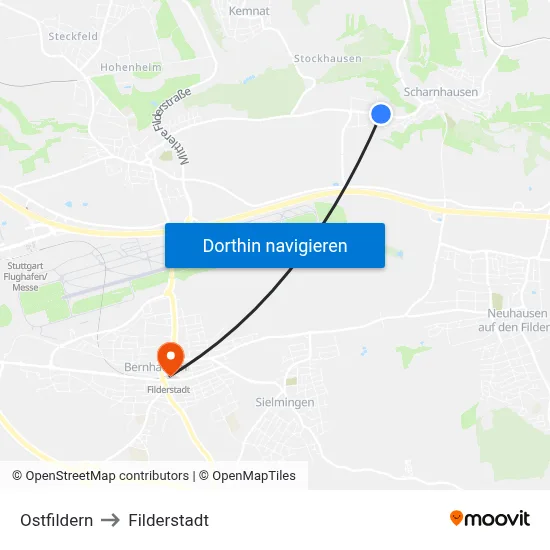 Ostfildern to Filderstadt map