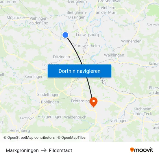 Markgröningen to Filderstadt map