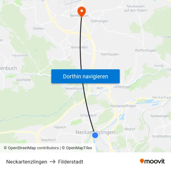 Neckartenzlingen to Filderstadt map