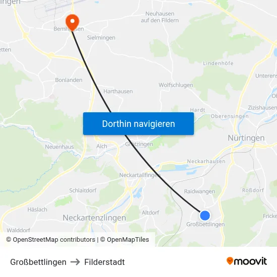Großbettlingen to Filderstadt map